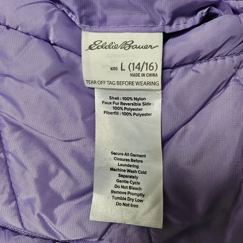 Eddie Bauer Girls Large 14 16 Reversible Purple  Jacket Faux Fur Coat